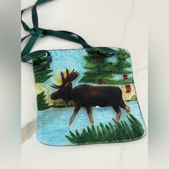 Moose Ornament with Ribbon Suncatcher 4” by 4” - Picture 2 of 4